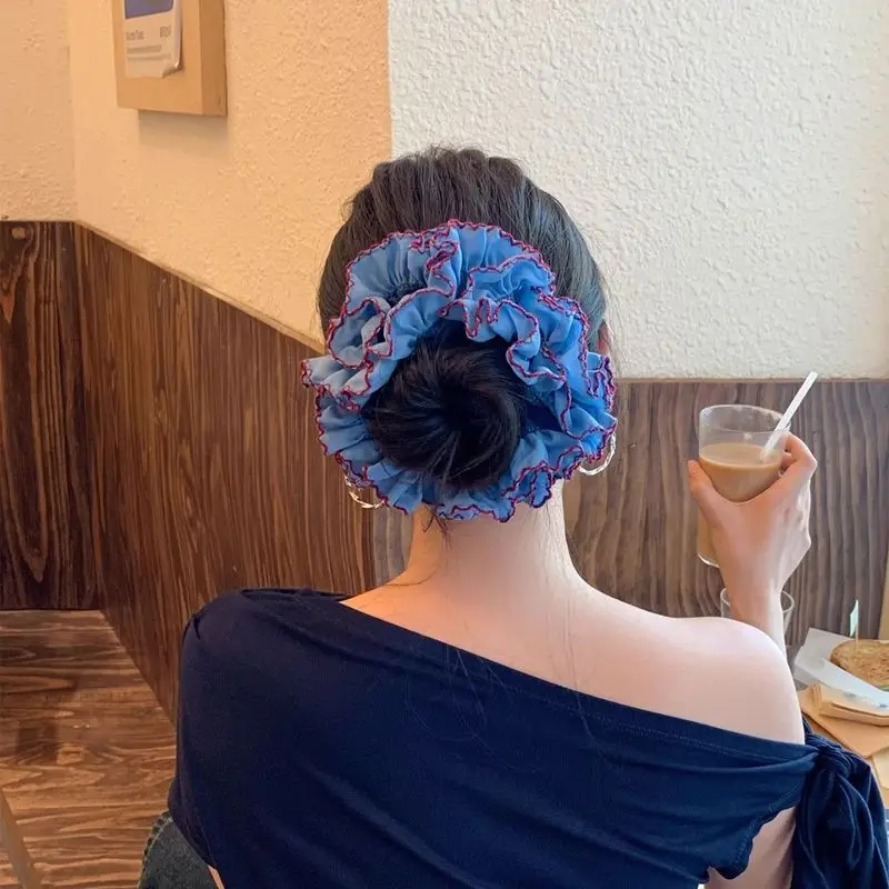 

1pc Yuanqi Red Blue Checkered Button Square Towel Hairband Large Intestine Low Ponytail Tie Hair Rope Elastic Band