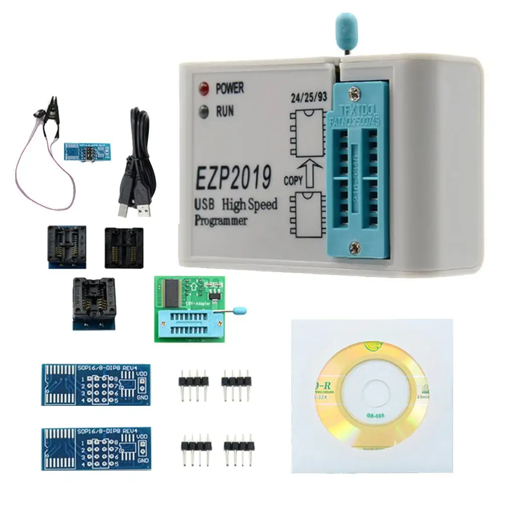 EZP2019 High USB SPI Programmer Support Flash 24 25 93 EEPROM + 8 Adapters