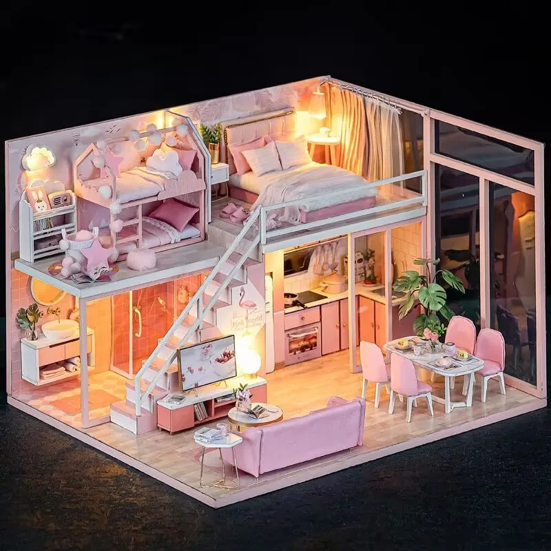 Handgemaakte doe-het-zelf huisje modelbouw, montage, puzzelspeelgoed groothandel, verjaardagscadeaus geven