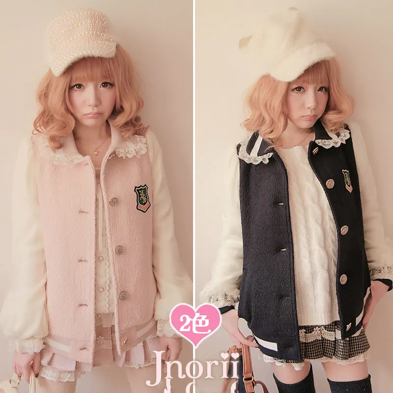 Princess sweet lolita coat High quality sheer bobon21 double layer sleeve woolen baseball lace wool outerwear c0907