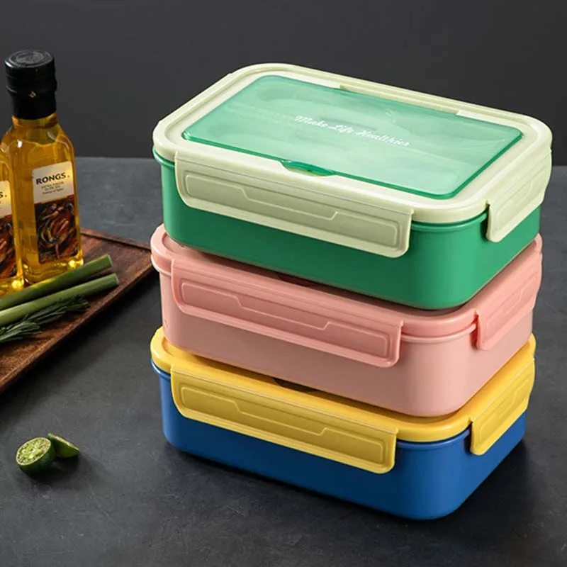 

Microwave Lunch Box with Spoon Chopsticks Wheat Straw Dinnerware Food Storage Container Children Kids School Office Bento Box