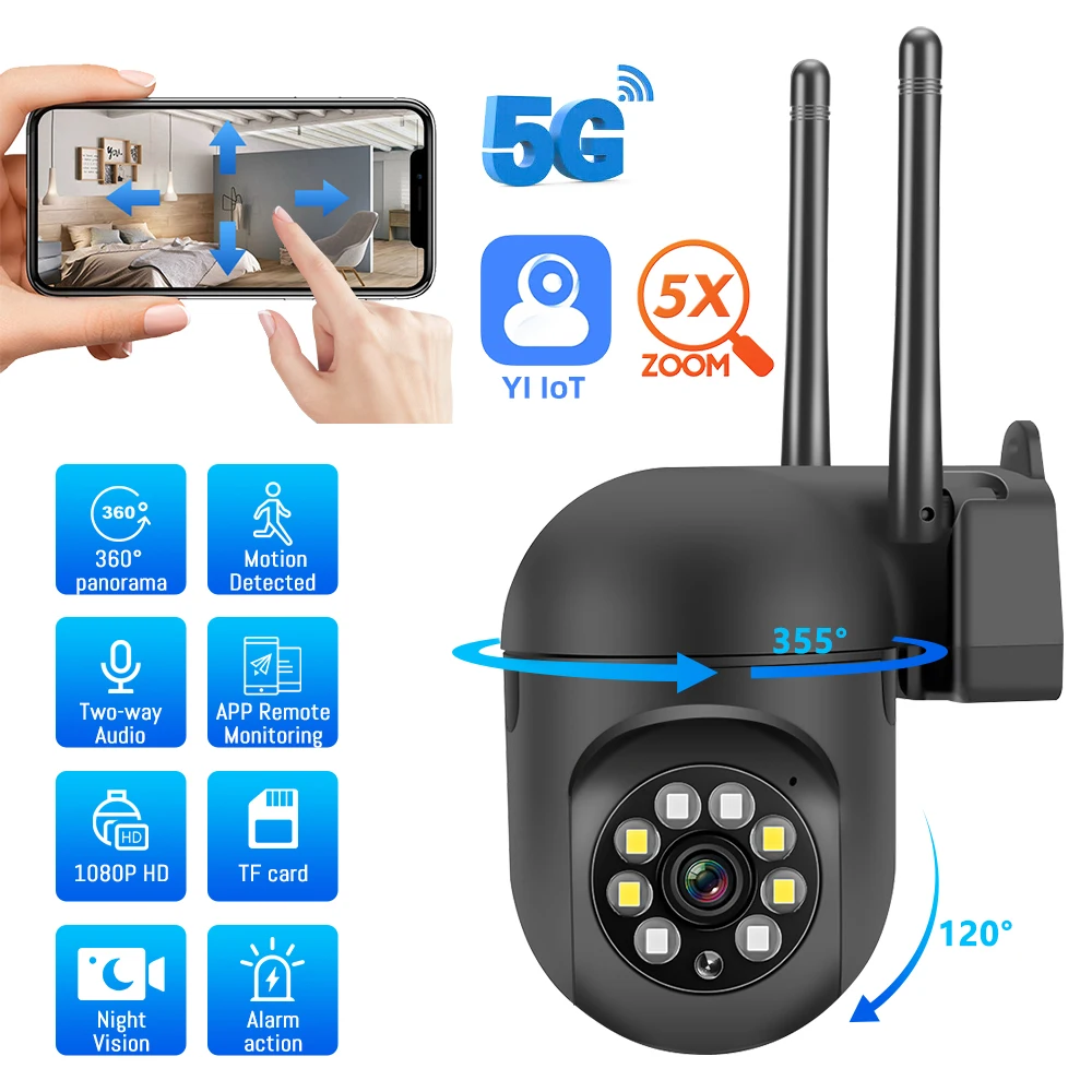 Sistema de cámaras de seguridad inalámbrico para exteriores, cámara de visión nocturna con Wifi 5G, 1080P, HD, 5Xzoom, aplicación remota, monitoreo, detección de movimiento