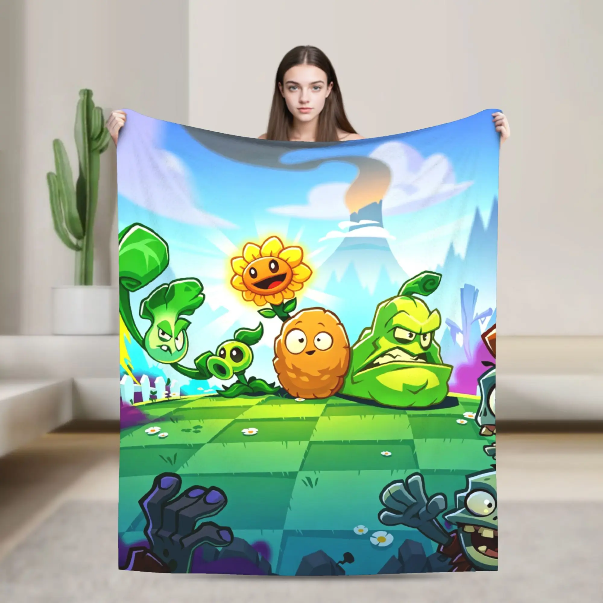 P-Plantsed Vs. Zombiesed Blanket Soft Flannel Fleece Warm Funny Game Vegetable Throw Blankets for Home Bedroom Couch Bedspreads