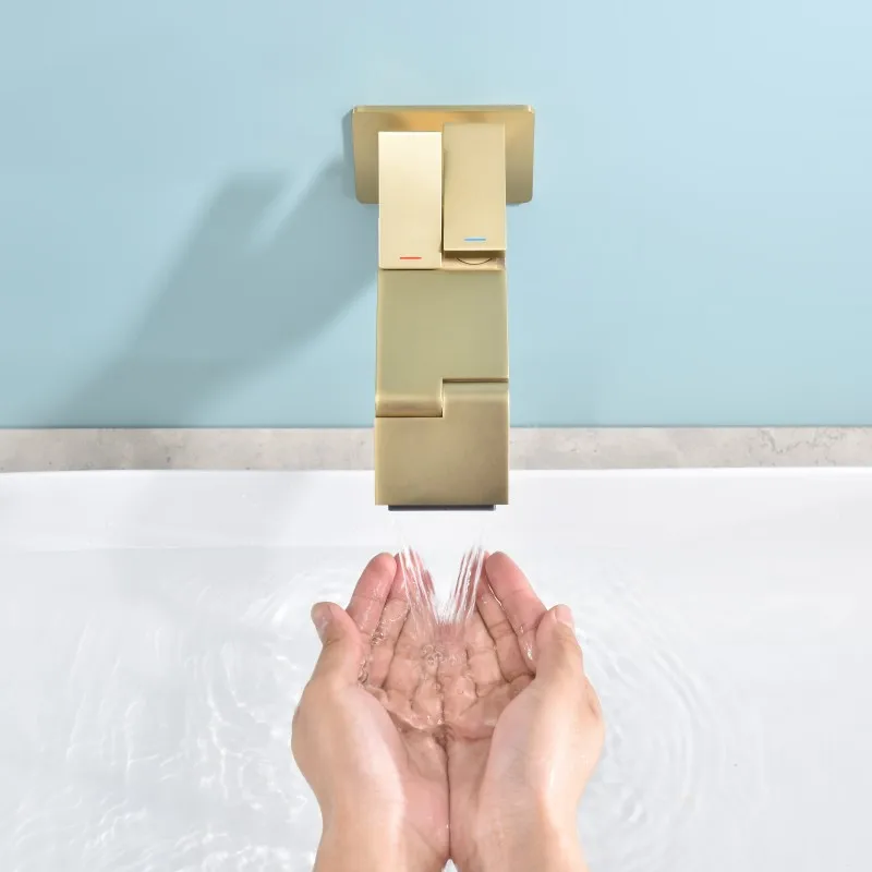Wall build in basin faucet concealed embedded waterfall tap cold and hot wash basin embedded faucet