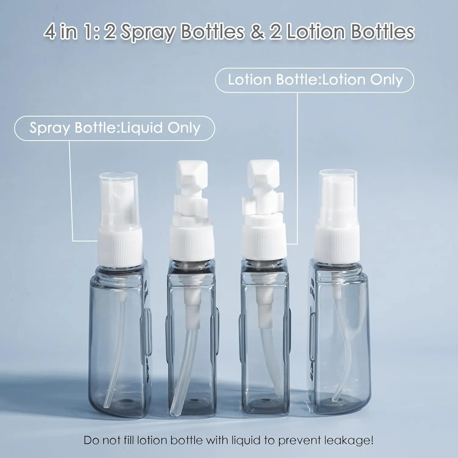 4 in 1 Leak Proof Containers for TSA Approved Toiletries Leak-Proof Refillable Plastic Bottles Airplane Accessories Kit