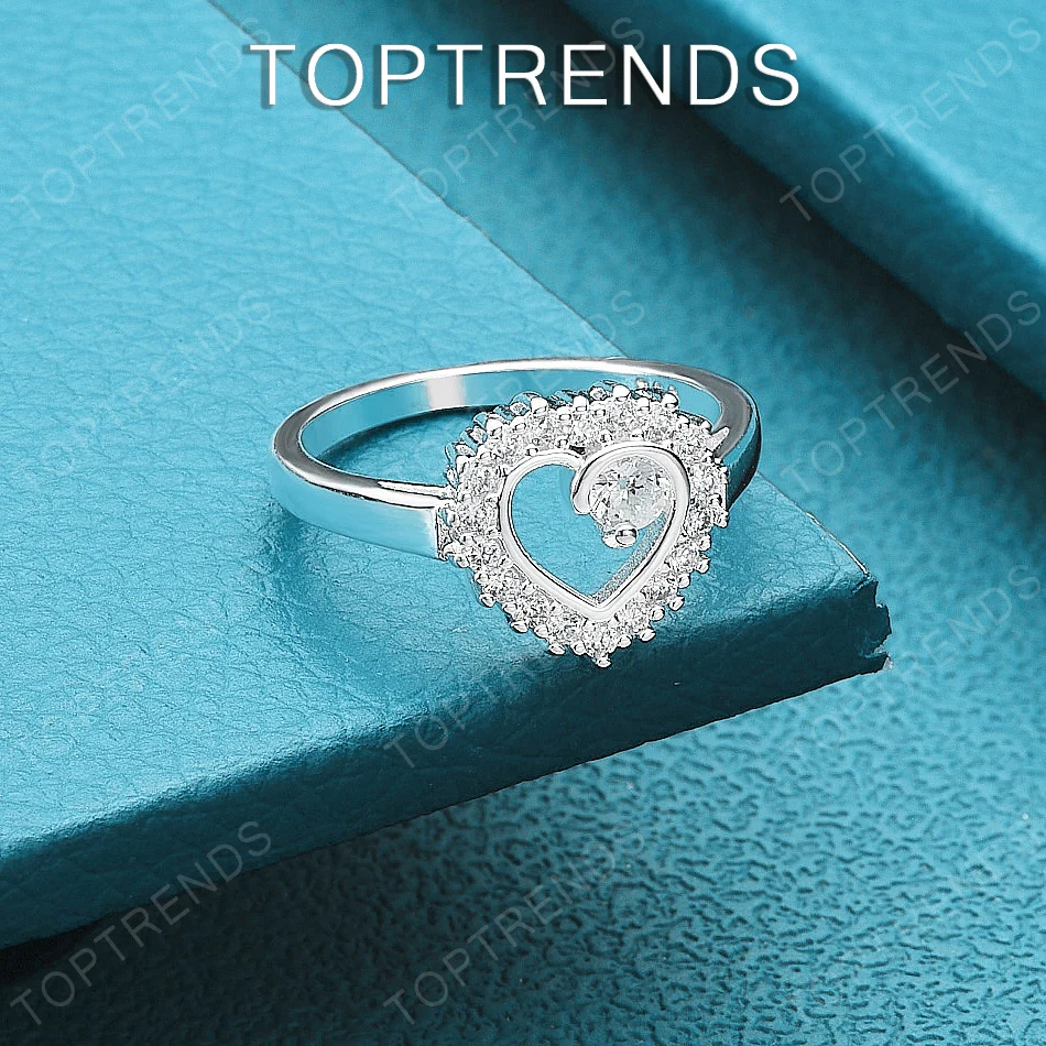 

Luxury Romantic Jewelry 925 Sterling Silver AAA Cubic Zirconia Heart Ring Women Engagement Wedding Party Gift Accessories