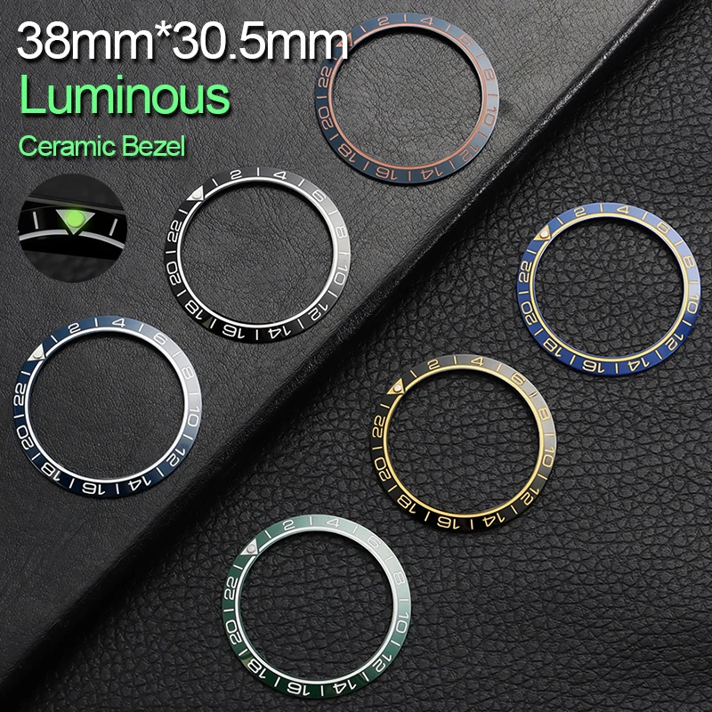 GMT Sloping Luminous Ceramic Watch Bezel Insert 38*30.5mm Replacement Bezel Ring Diver Watch Repair Accessories Parts DIY Mod