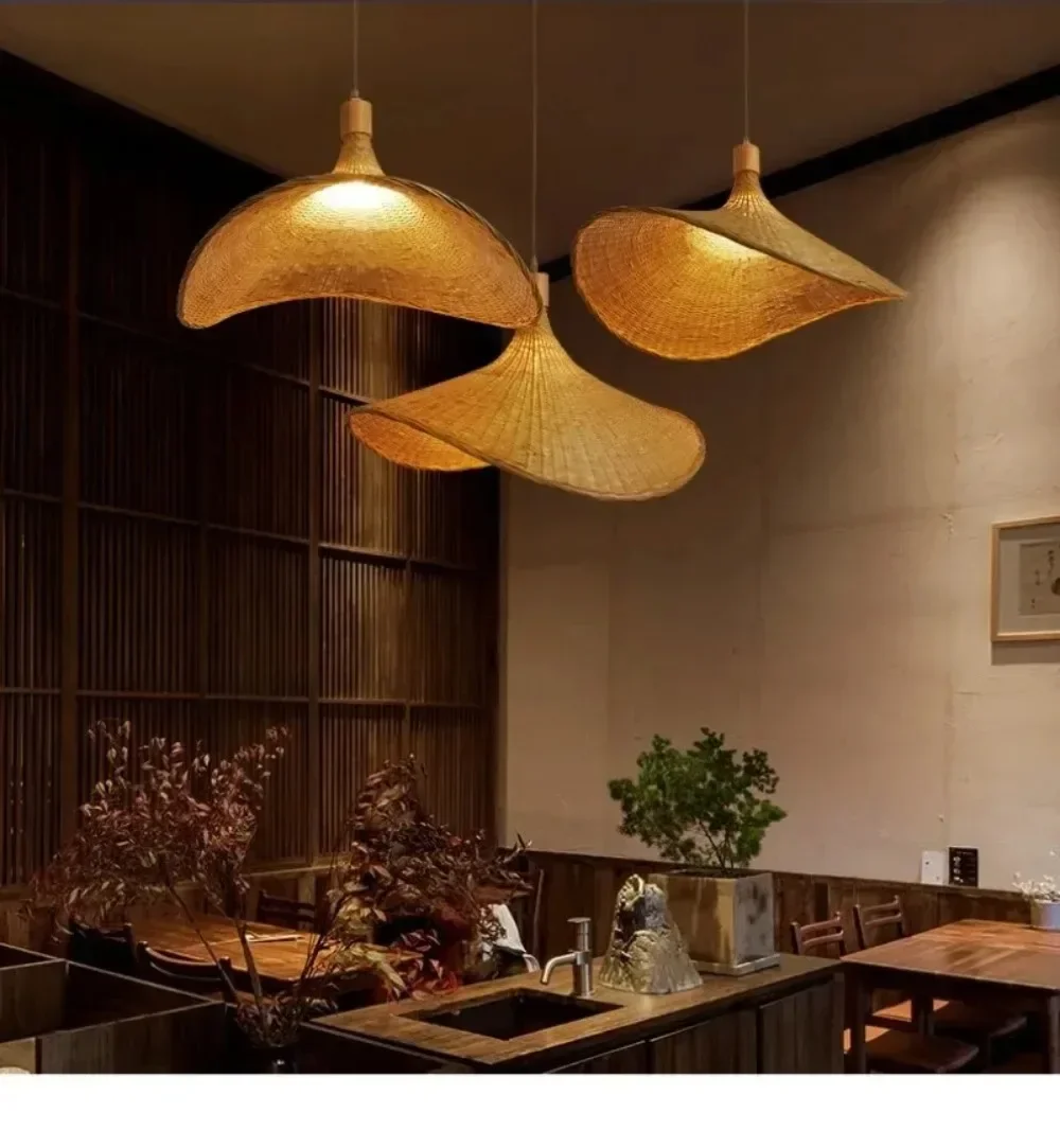 JOYINLED Bamboo Rattan Pendant Light E27 Straw Hat Woven Hanging Lamp for Dining Room Kitchen Island Boho Natural Home Decor