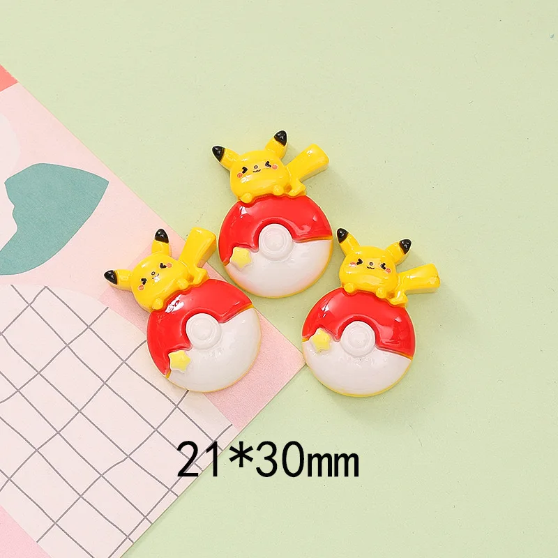 10 buah Cute Cartoon Pikachu Word Plate Diy Hewan Buku Tempel Resin perhiasan jepit rambut aksesoris menghias