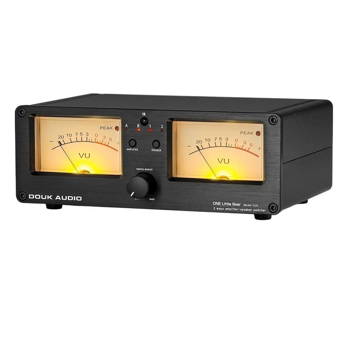 

US.EU Audio Dual Analog VU Meter Sound Level DB Panel Display 2-way Amplifier / Speaker Switcher Box Selector W/ Remote Control