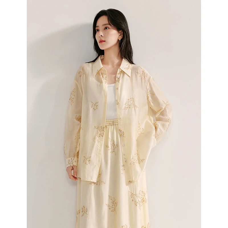 INMAN Neo-Chinese Style Shirt Lyocell 2024 Autumn embroidered blouse Women's long sleeve loose Tops