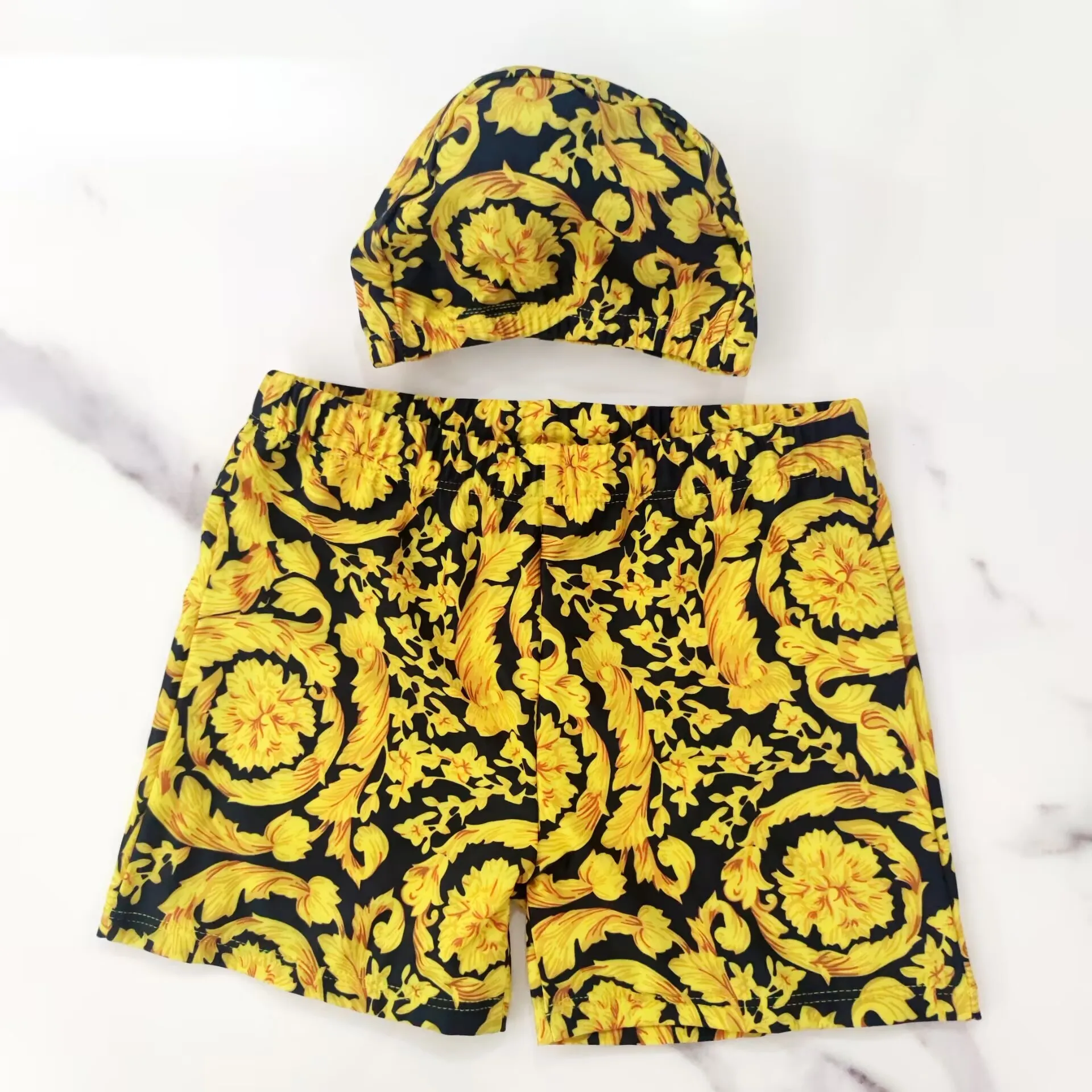

2025 Children's Swimming shorts Male Baby Golden Jacquard Hot Spring Swimming wear for babay 1-12 year