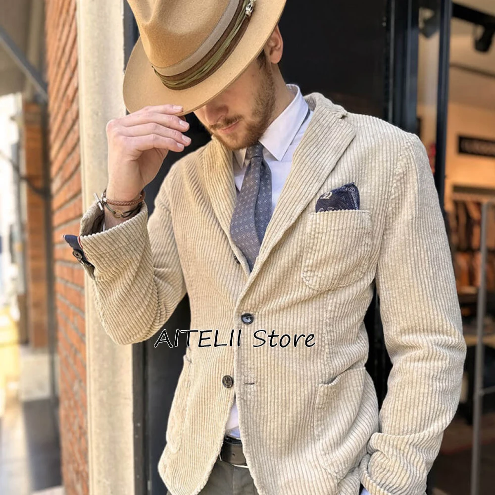 

New in Suits & Blazers Man Coat Men's Corduroy Jacket Luxury Man Suit Jackets Blazzer for Men Advanced Outer Elegant Mens Coats