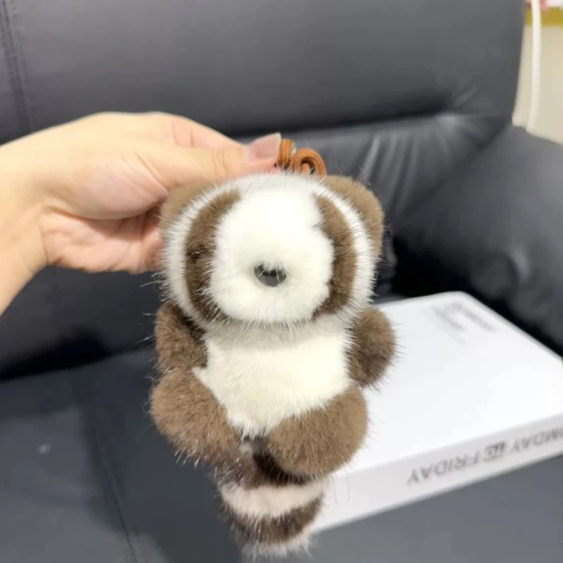 

Genuine Mink Fur Red Panda Keychain Charm Cute Soft Plush Toy Key Ring Backpack Car Key Couple Keychain Fluffy Fur Keychain