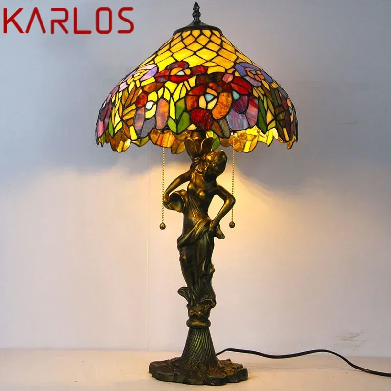 KARLOS Tiffany Table Lamp LED Creative Exquisite Color Glass Desk Light Decor For Home Study Bedroom Hotel Bedside