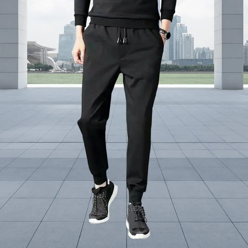 2024 Plush Sweatpants Elastic Waist Drawstring Men Pants Warm Fleece-lined Men's Jogger Trousers Elastic for Autumn/winter