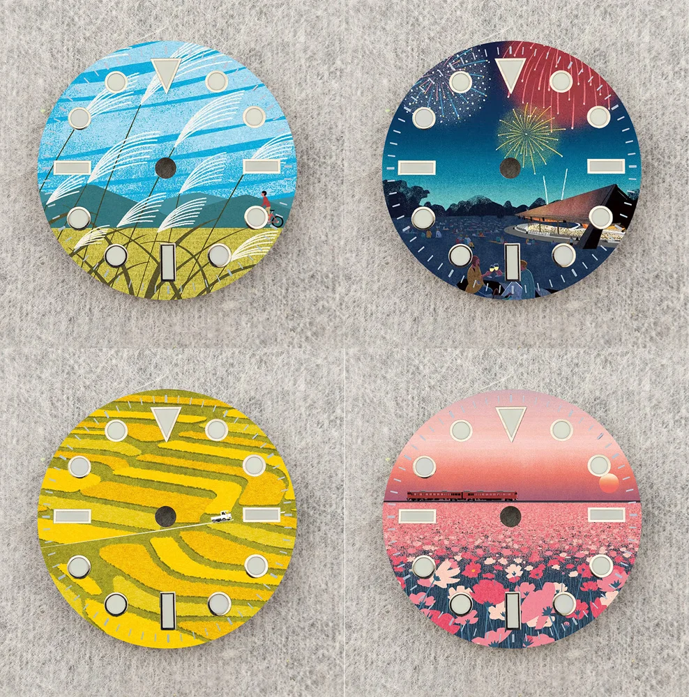 NH35 الطلب 28.5 مللي متر الطلب المشهد الطبيعي الإبداعية الهاتفي NH36 الطلب مخصص اللون الطلب صالح NH35/36 ساعة يد تعمل بالحركة أجزاء استبدال