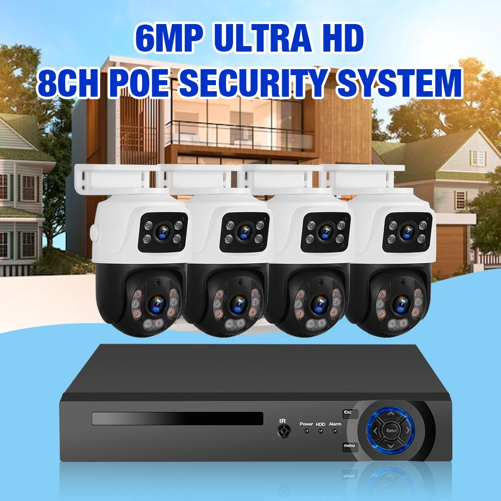KERUI 8CH NVR 6MP POE Camera Audio Outdoor Waterproof HD Surveillance Camera System Dual Lens PTZ WIFI IP Home Security