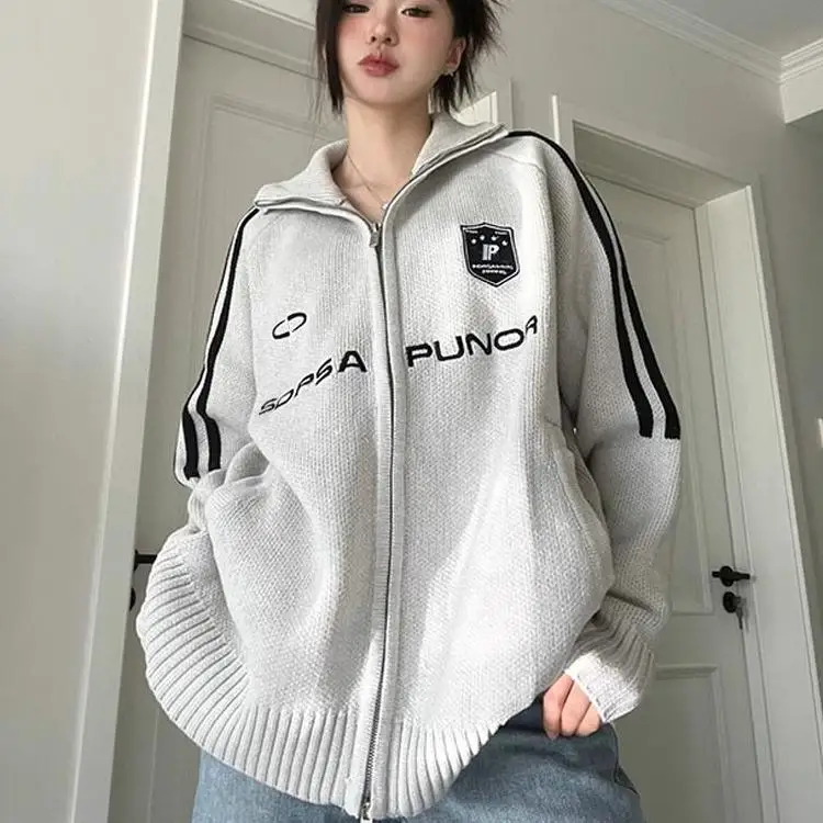 

plus Size 300 Pou Vintage American Knitted Open Cardigan Women's Loose Autumn Winter Zipper Sweater Cardigan Ins Sle