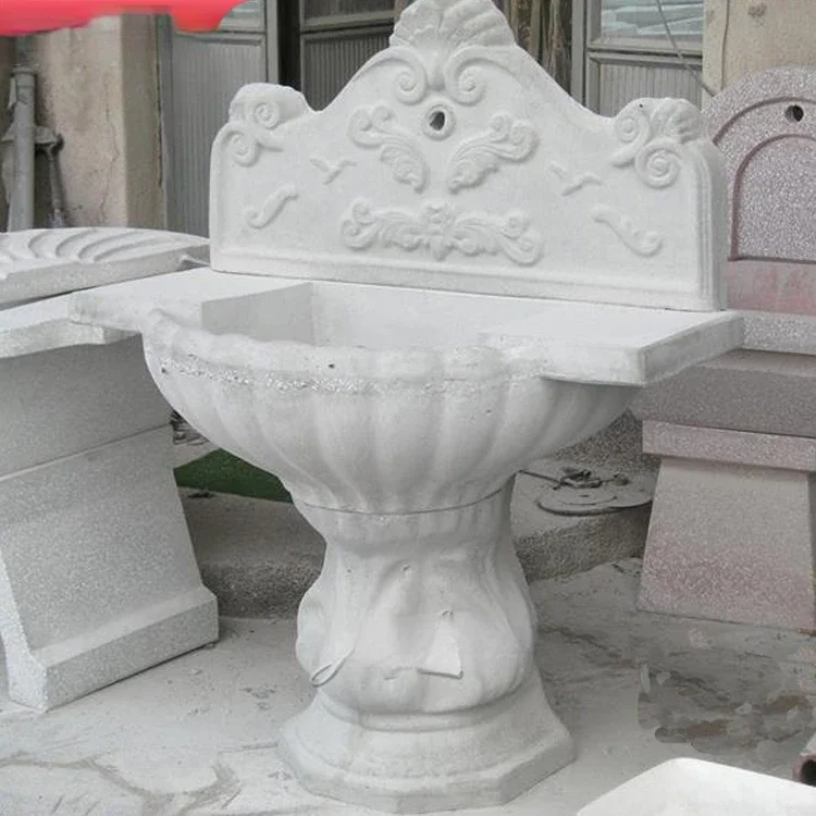 Natural Marble Sculpture Bathroom Free Standing Wash Basin with One or Two Sinks