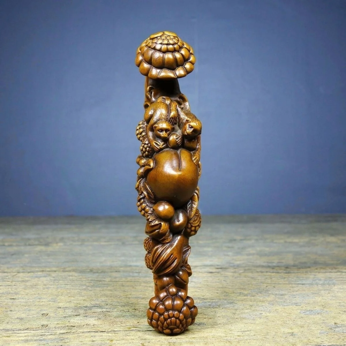 artifacts finely carved boxwood Monkey picking peaches ornaments collections
