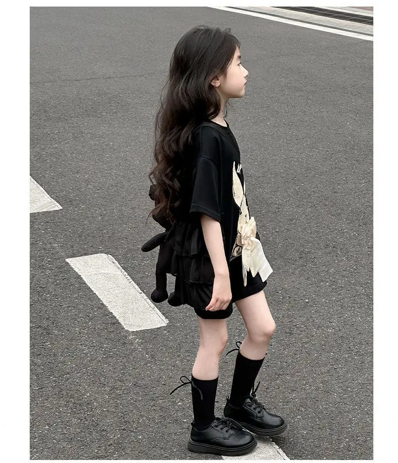 2026 Neues Sommer-T-Shirt-Kleid für Mädchen mit Hasen-Print und Schleife, lockeres langes Kinder-T-Shirt-Oberteil für Mädchen von 5-16 Jahren – Detail 9