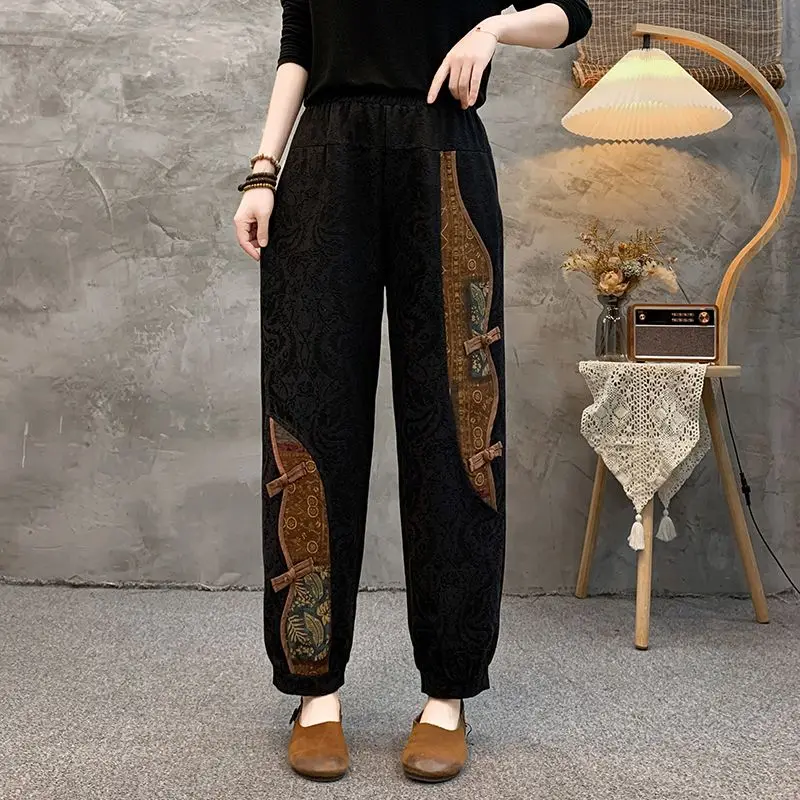 New Autumn Pants for Middle-aged and Elderly Jacquard Lantern Pants with Ethnic Style Mother Harlan Retro Loose Casual Pants