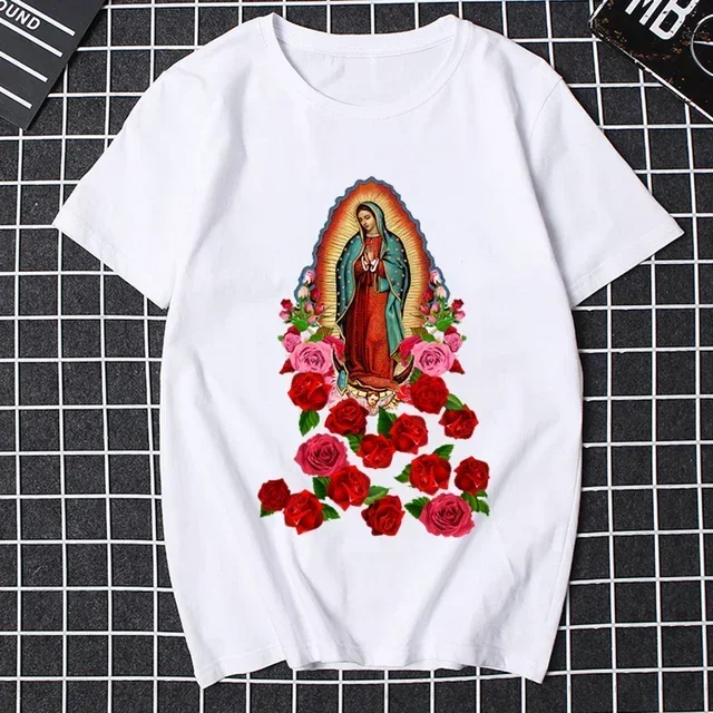 Our Lady of Guadalupe Virgin Mary The Madonna Religious Graphic T-Shirt Summer Men Short Sleeve O-Neck Unisex T Shirt New Male