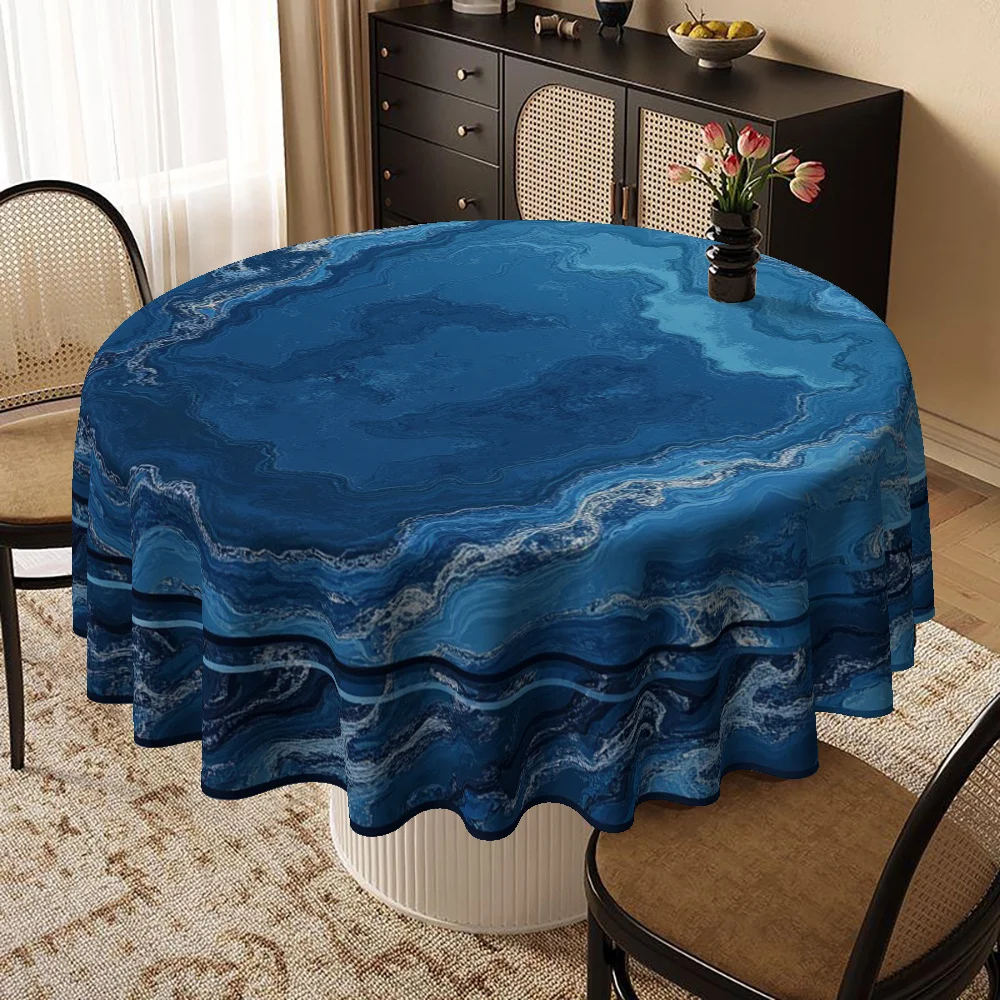 One blue marble-patterned tablecloth, perfect for family kitchens and dining rooms. This elegant tableware decorationzyc