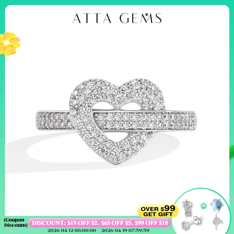 

ATTAGEMS DVVS1 Кольцо с полным муассанитом, стерлинговое серебро 925 пробы, позолоченное 18 карат в форме сердца для женщин, праздничные классические подарки, ювелирные изделия