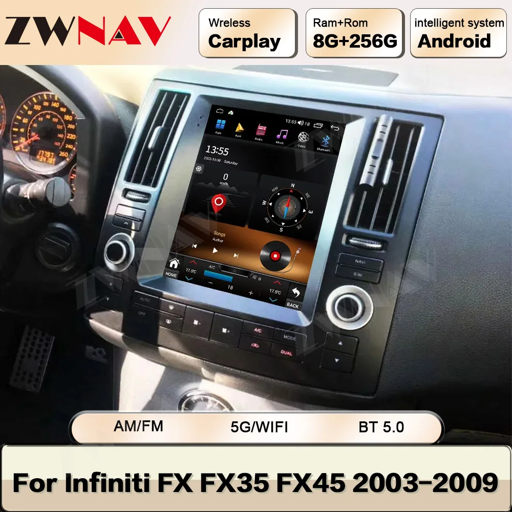 

Радио-видео Android 12, для Infiniti FX FX35 FX45 2003 2004 2005 2006 2007-2009 Tesa-мультимедийный плеер, стерео с сенсорным экраном