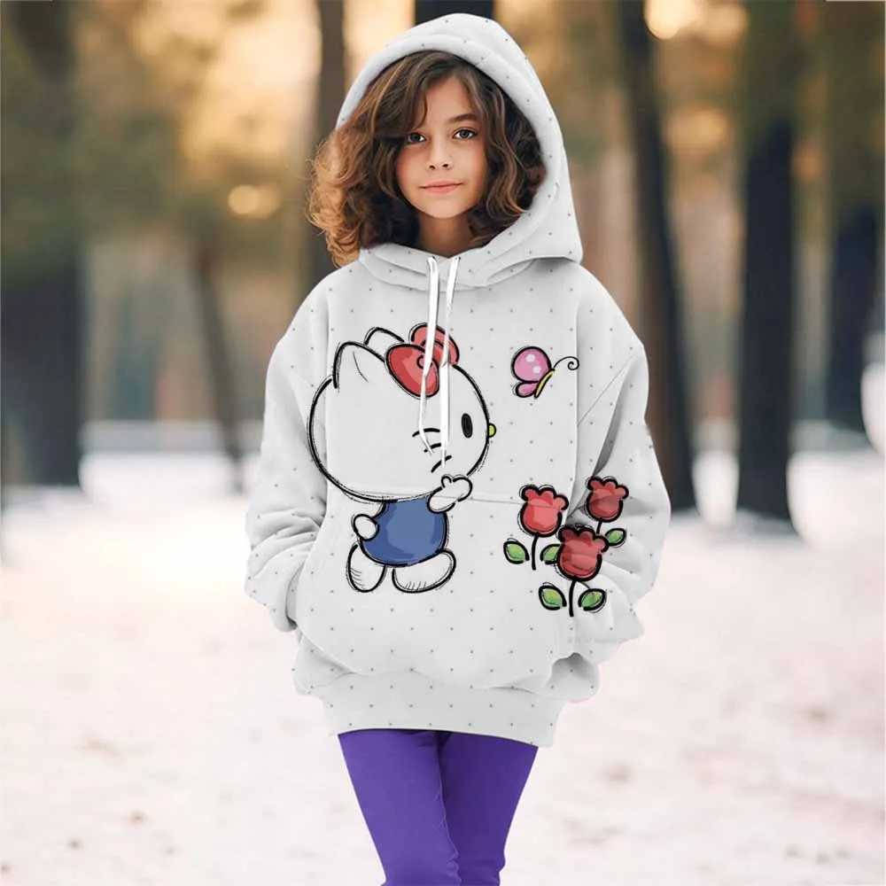 Kreskówka Hello Kitty dziecięca bluza z kapturem Outdoor Casual koszula sportowa Kuromi topy miękka odzież dziecięca dziewczęca odzież jesienno-zimowa