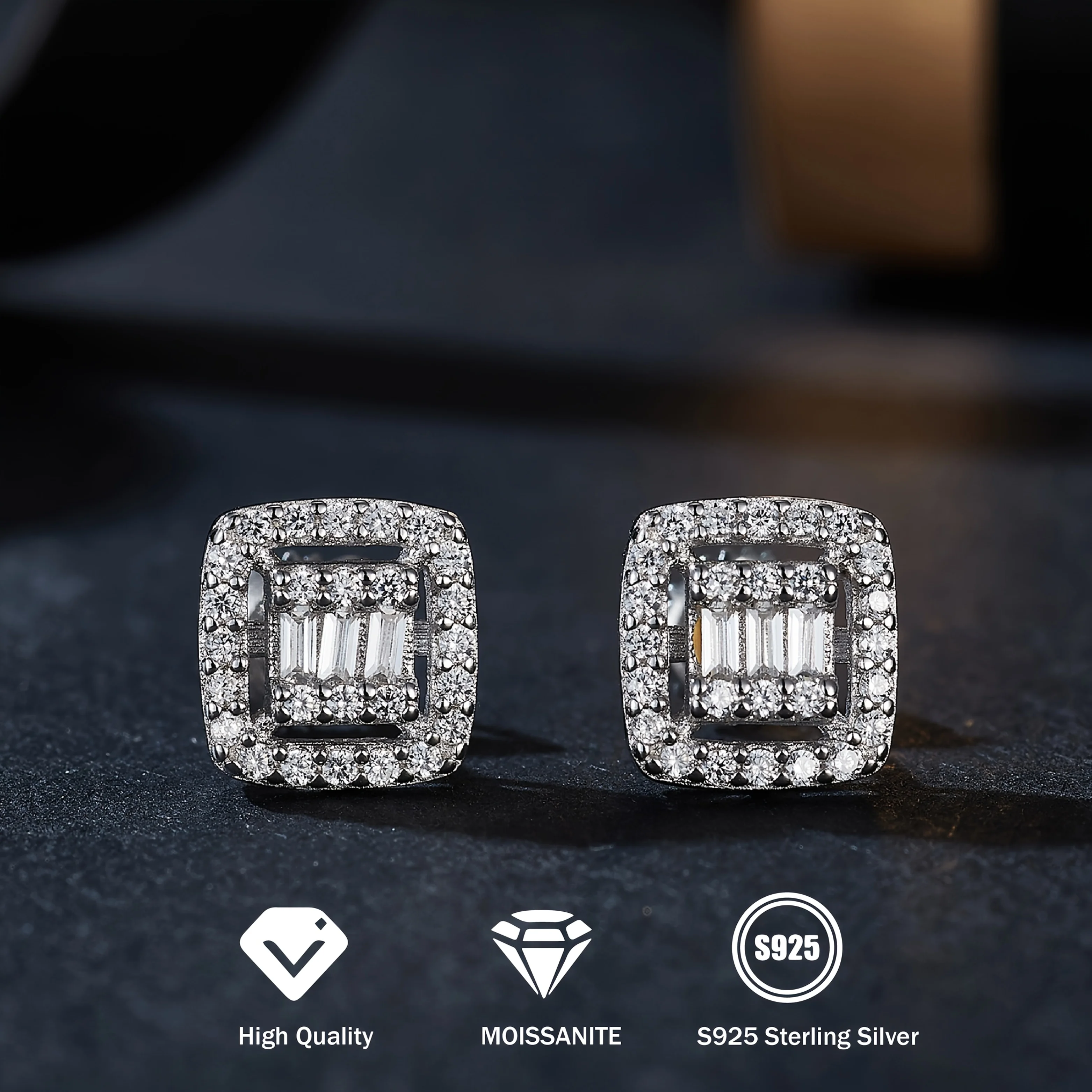 

1 пара серебряных сережек-гвоздиков из стерлингового серебра 925 пробы с муассанитом 0,62 карата, квадратной формы, серебряные серьги S925.