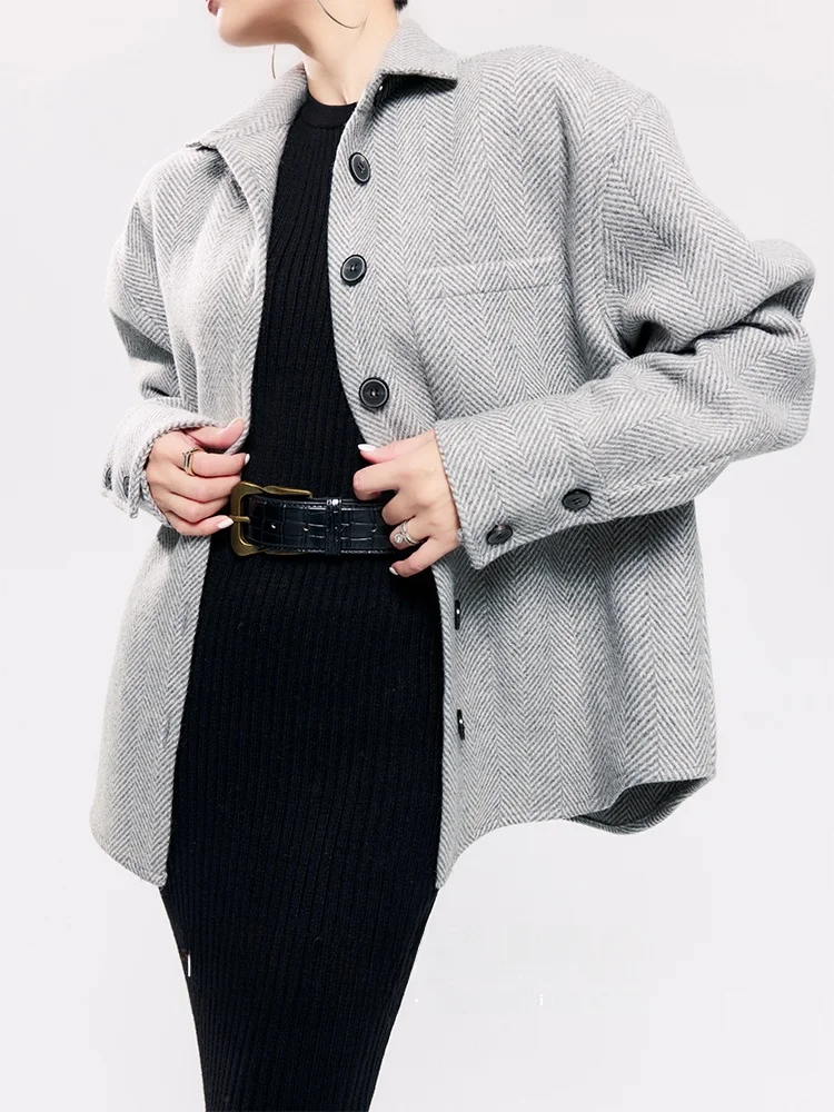 

Пальто Foundume осенне-зимнее, новое, из плотной двусторонней шерстяной ткани, свободного кроя, повседневное, из смесовой шерсти, длинное