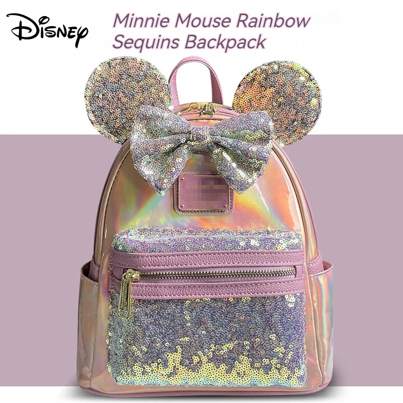 

Loungefly Disney Anime Minnie Mouse Cartoon Glitter Mini Backpack Cute And Fresh Casual Student Backpack Storage Stationery Gift