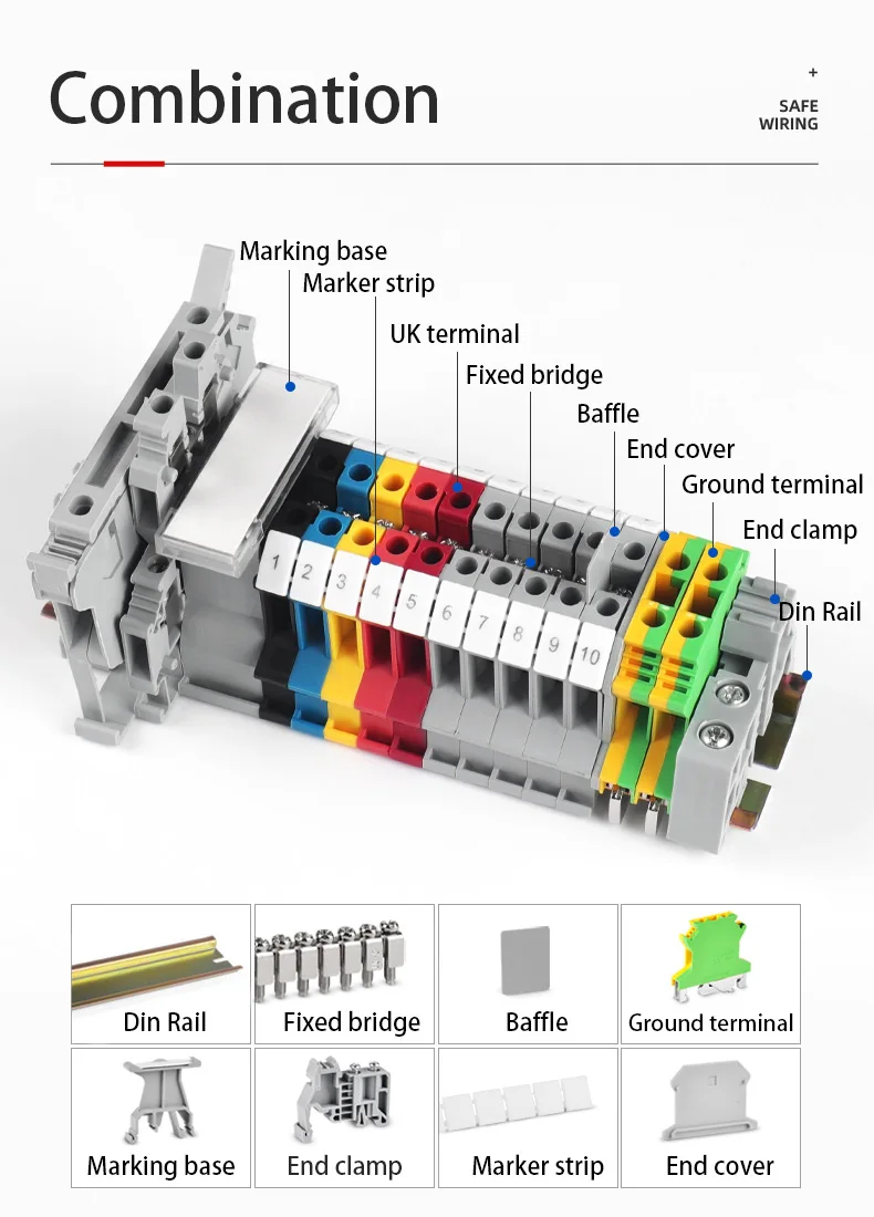 10Pcs E/UK Manufacturer End Stop For UK  Terminal Blocks Din Rail End C45  Bracket  Fastener