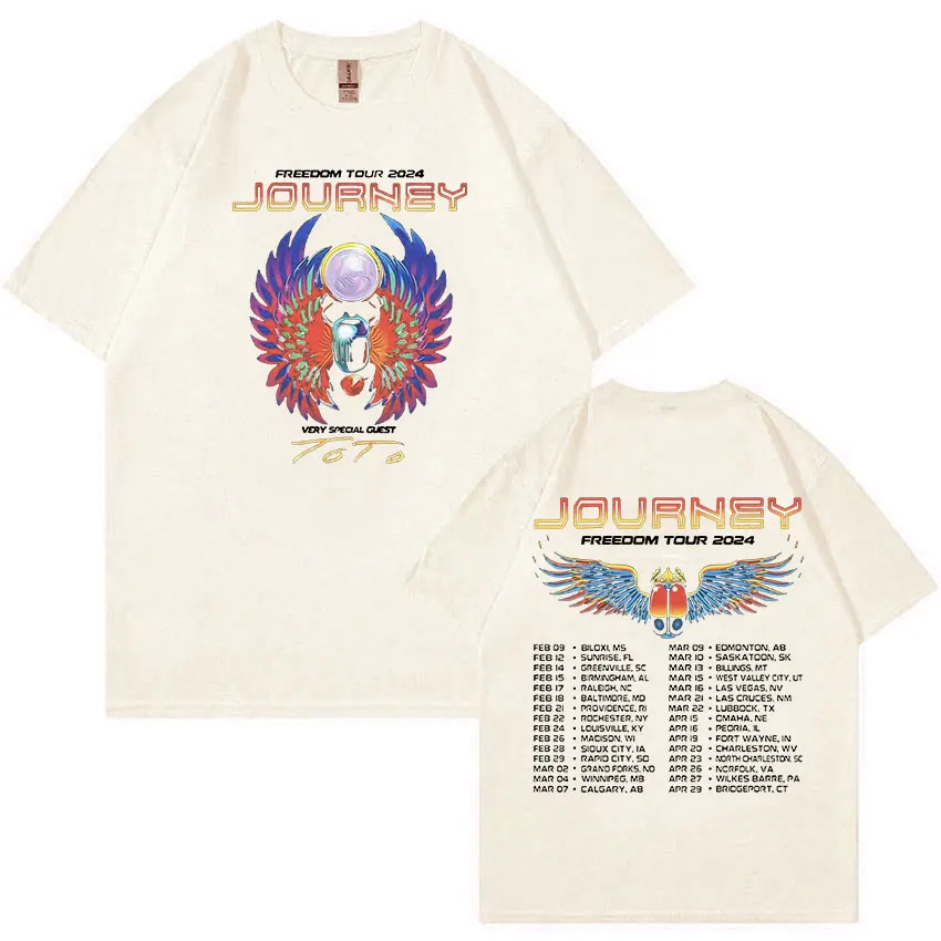 Journey Freedom 2024 Tour Concert Print T Shirts Man Women Hip Hop Retro Fashion T-Shirt Casual Oversized Cotton Tees Streetwear