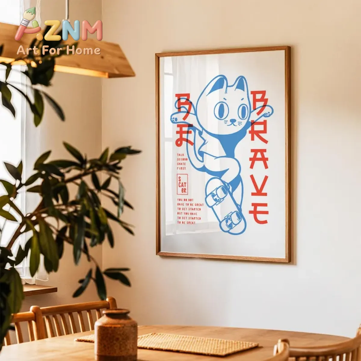 Japanese Be Brave Skater Cat Canvas Prints Poster Modern Funny Animal Abstract Art Prints Bedroom Wall Art Home Decor Art Poster