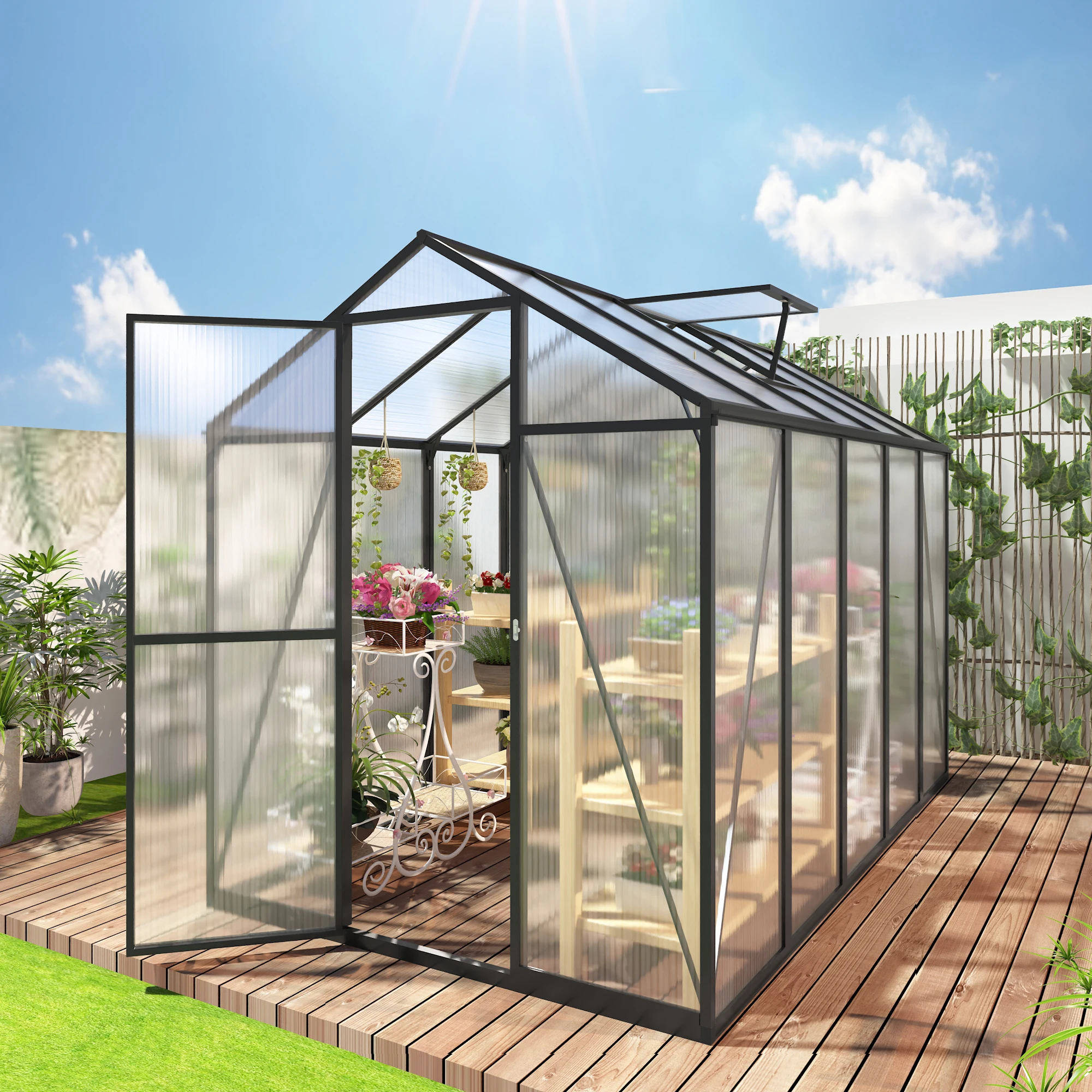 

Popular Greenhouse For Outdoors With Roof Vent, Aluminum Walk-in Green Houses For Outside Patio Backyard Garden