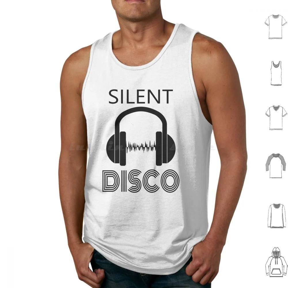 Black White Silent Disco Tank Tops Vest Sleeveless Silent Disco 70s 1970s 80s Costume Headphone Disco Party Disco Songs