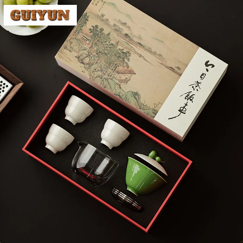 

Plant Ash Good Fortune Tea Set Complete Set Retro Tea Ceremony Set Household Teapot And Tea Cup Set Cha Accessories Collection