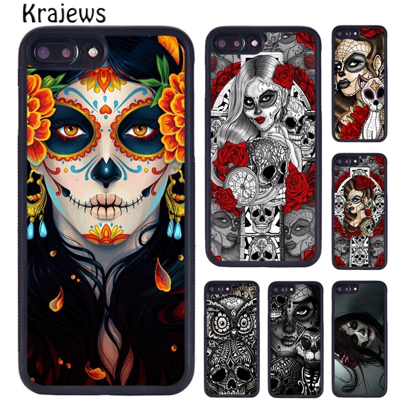 Krajews Candy Skull Sugar Day Of The Dead Phone Case For iPhone 16 15 14 plus X XR XS 11 12 13 pro max coque