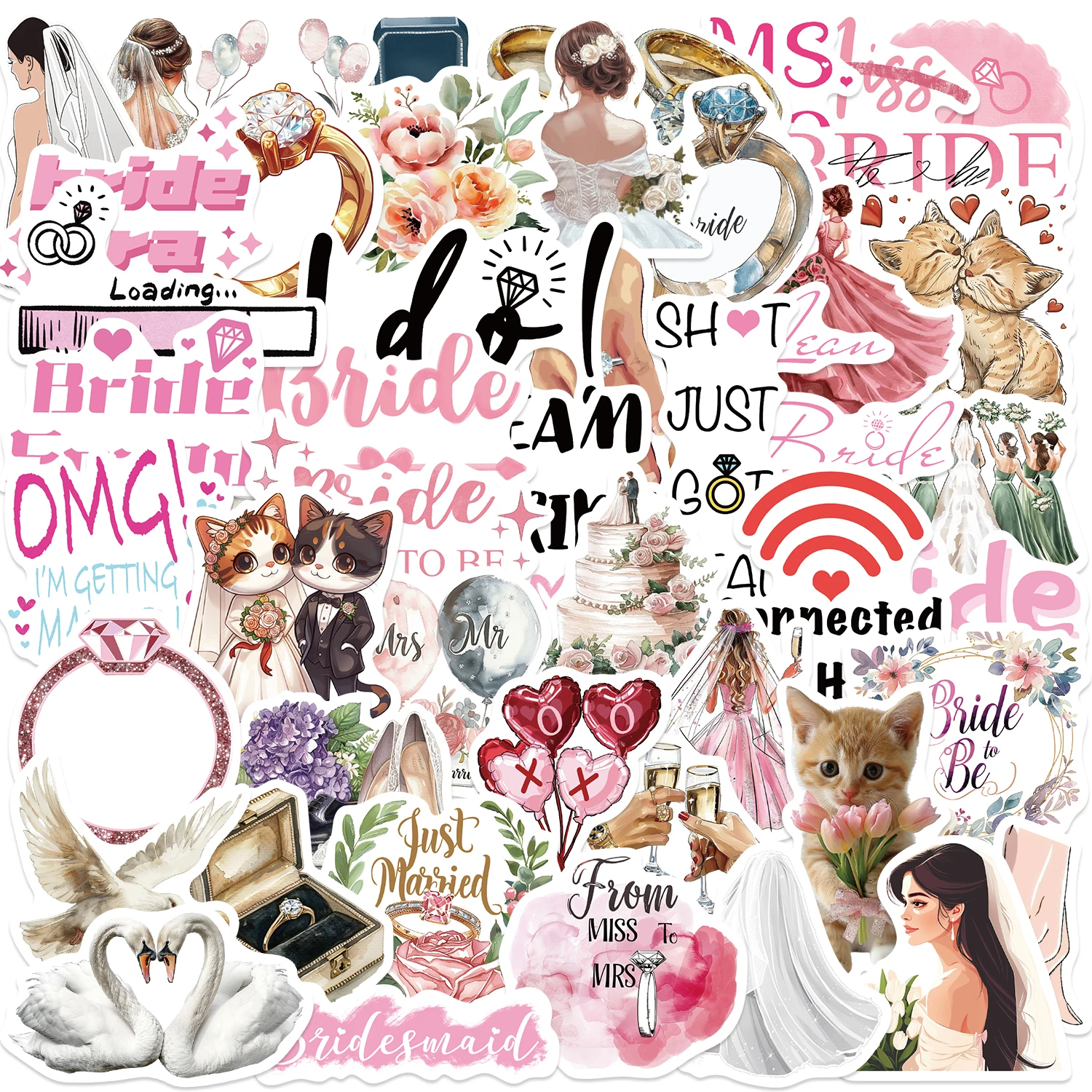 50 Stück Hochzeitssaison-Aufkleber, Hochzeitsaufkleber, Braut, gerade geheiratet, DIY-Aufkleber, Scrapbooking, Aufkleber für Telefon, Gepäck, Skateboard