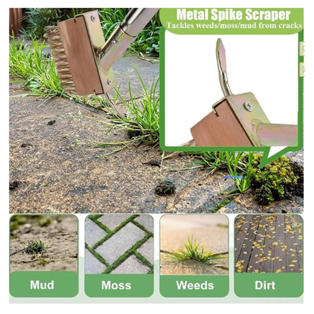 A95G Weed Brush 60INCH Long Handle, Manual Crevice Weeding Brushes, Crack Weeder, for Cleaning Patio Block Walkway Driveway
