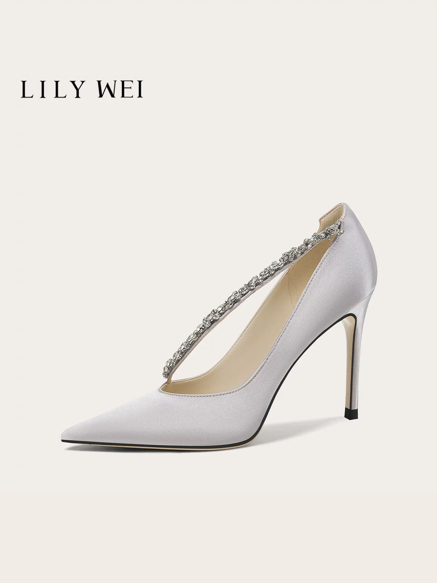 Spring New Pointed Shallow Mouth Water Diamond Silk Single Shoes Banquet Large Size Small Size Widening High Heels Women's Shoes