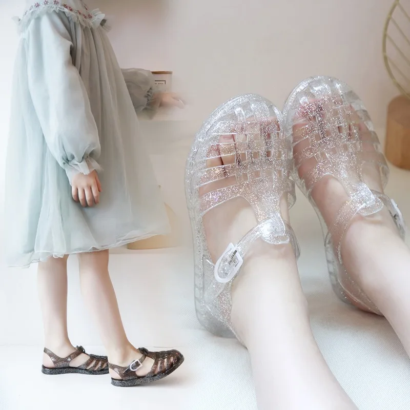 Summer Crystal Children Casual Sandals Boy Girl Jelly Soft-Soled Beach Shoe Kid Single-Buckle Casual Shoe Indoor Outdoor Slipper