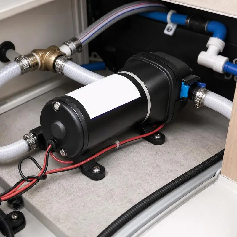 Hochdruck-Membranwasserpumpe 12V, Hochdruckwasserpumpe 17 L/min, selbstansaugende Membranpumpe 2m, 3-Kammer-Membran, Membranpumpe mit Wärmeisolierung, für Automobil-, Marine- und Wohnmobilanwendungen