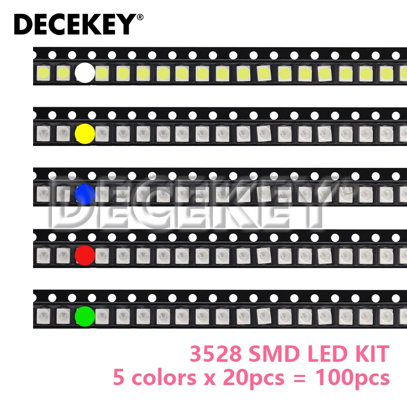 100pcs 5colors Each 20pcs 5730 5050 3528 1210 1206 0805 0603 0402 SMD LED Diode Kit Red Green Blue White Yellow