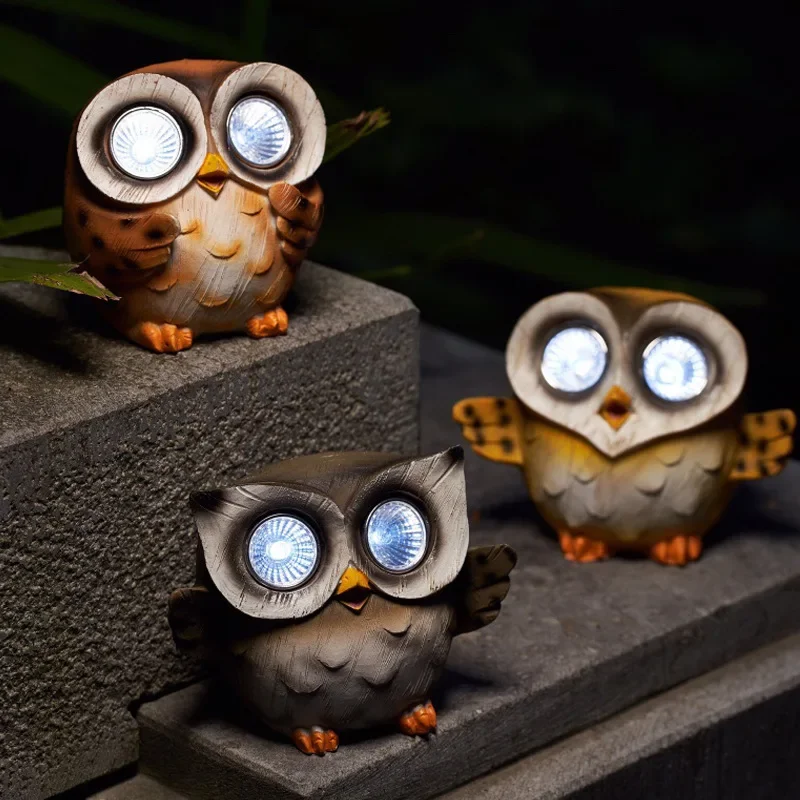 2026 New Glowing Owl Solar Light Resin Crafts Outdoor Simulation Animal Decorations