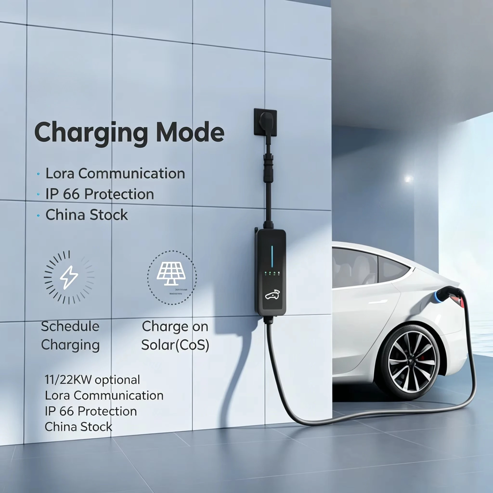 Ready to Ship SUN-EU-AC Wireless Control Solar Powered EV Charger 7kw 22kw Via Lora Communication with IP66 Protection
